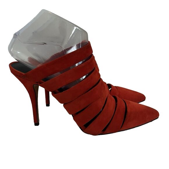 ALEXANDER WANG Red Suede STRAPPY BRITT MULE Sandals Pump Heels SZ 39.5 US 8.5 - Picture 1 of 13